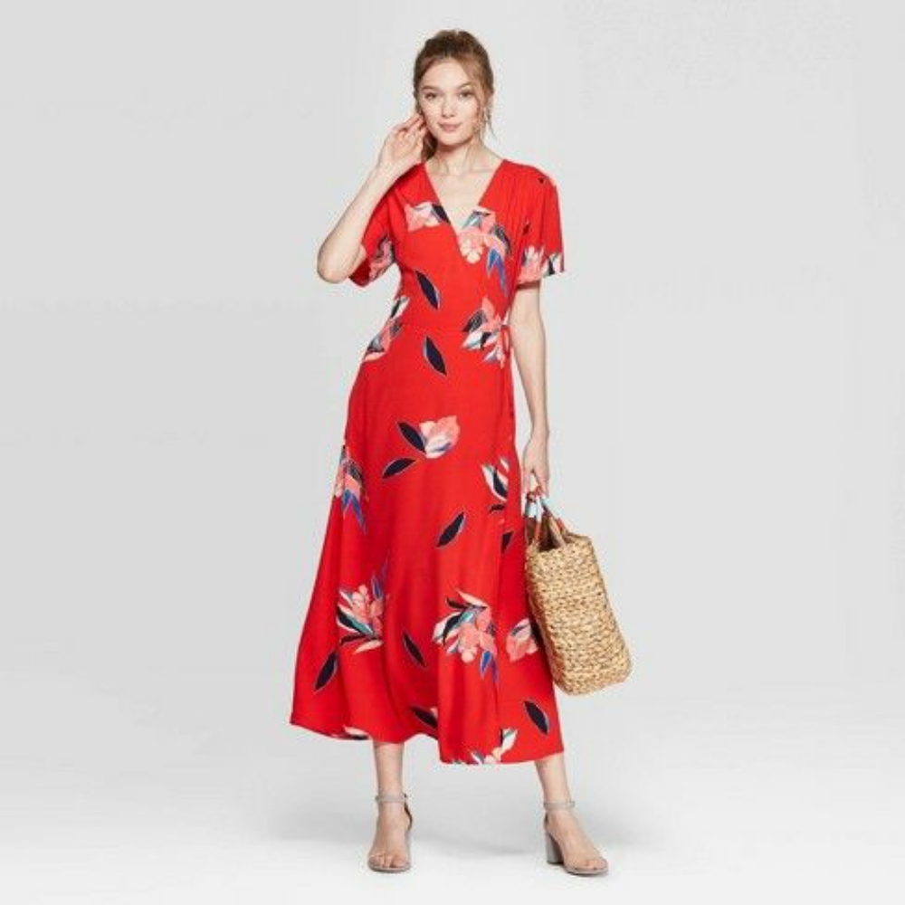 A New Day Target Floral V neck Wrap Dress